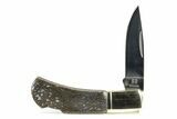 Pocket Knife With Fossil Dinosaur Bone (Gembone) Inlays #337592-2